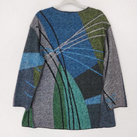 Trisha Tyler Sweater Womens Large Blue Gray Abstract Long Sleeve Knit Pullover - Picture 10 of 11